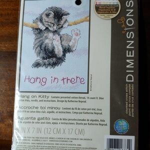 Hang on Kitty Cross Stitch Kit - Black, Gray, White